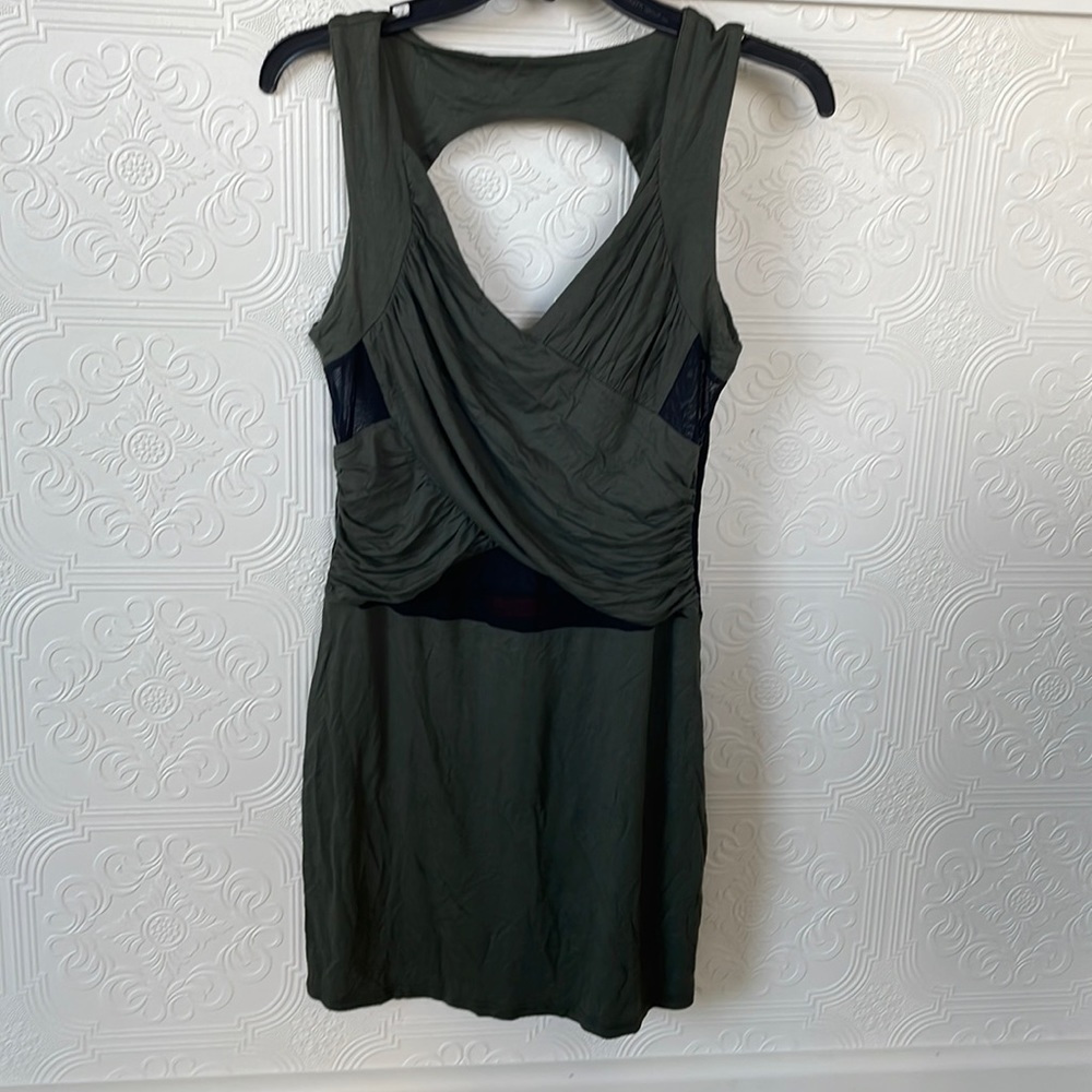 Mesh paneled olive green mini dress perfect for nights out!